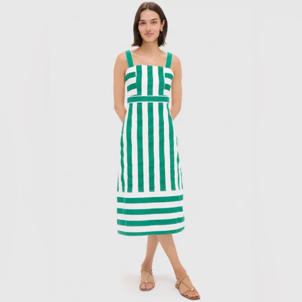 NWT Tuckernuck Green & White Striped Hooper Denim Midi Dress